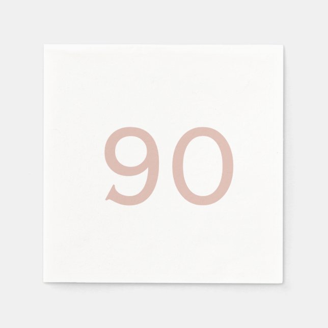Ninetieth Birthday Blush Number White Cocktail Napkin (Front)