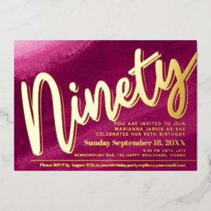 Ninety 90th Birthday party gold red pink wash