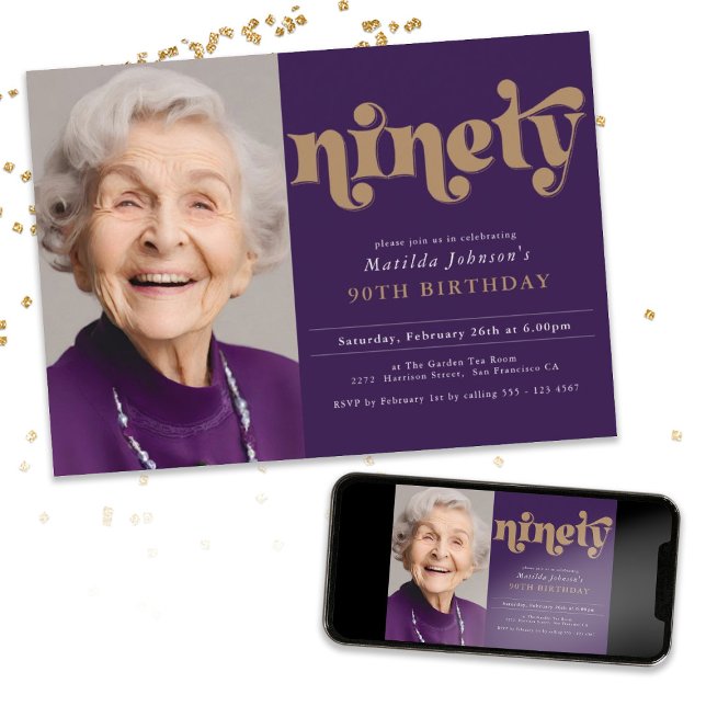 Ninety Elegant 90th Birthday Party Invitation (Ninety Elegant 90th Birthday Party Invitation)