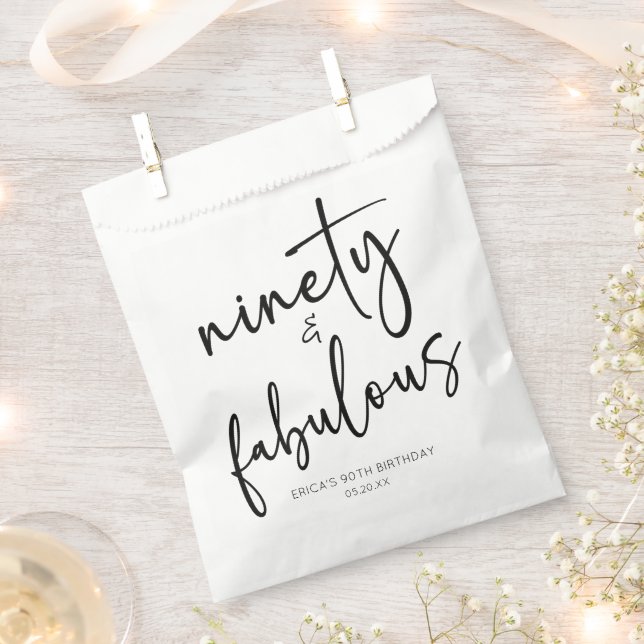 Ninety & Fabulous Minimal 90th Birthday Party Favour Bags (Clipped)