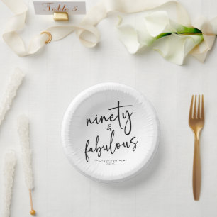 Ninety & Fabulous Minimal 90th Birthday Party Paper Plate