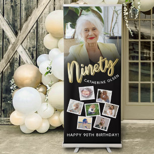 Ninety gold black 90th Birthday party 8 photos Retractable Banner