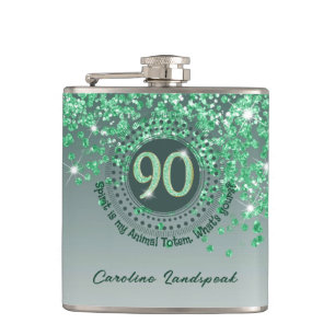 Ninety & Green Glitter & Drinking Quote Hip Flask