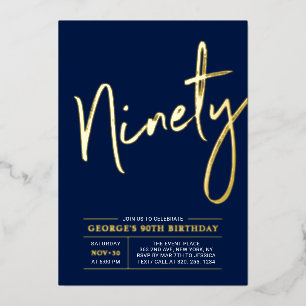 Ninety   Modern Gold Navy 90th Birthday Party