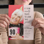 Ninety Modern Photo 90th Birthday Party Invitation<br><div class="desc">Celebrate tin style with these modern 90th birthday party invitations featuring a dusty pink background,  a photo of the birthday boy/girl,  the funny saying 'it took ninety years to look this good!',  and a simple text template that is easy to personalise.</div>