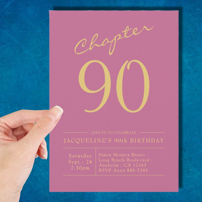 Ninety Pink Gold 90th Birthday Party Invitation (Creator Uploaded)