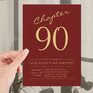 Ninety Red Gold 90th Birthday Party Invitation