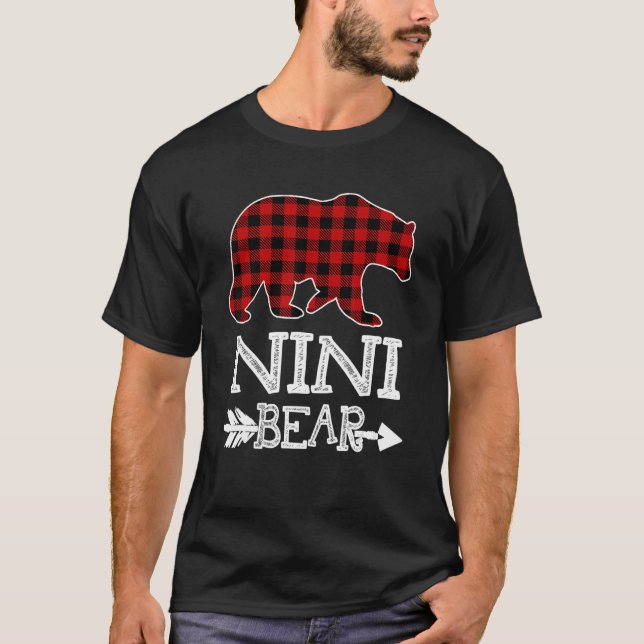 Nini Bear Christmas Pajama Red Plaid Buffalo Famil T-Shirt (Front)
