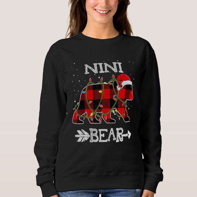 Nini Bear , Red Buffalo Plaid Mum Bear Pajama Sweatshirt (Front)