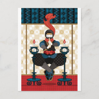 Ninja and candlesticks postcard