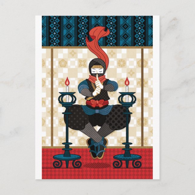 Ninja and candlesticks postcard (Front)