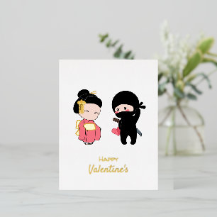 Ninja and Geisha Happy Valentine Foil Holiday Postcard
