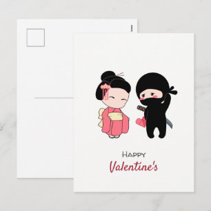 Ninja and Geisha Happy Valentine Holiday Postcard