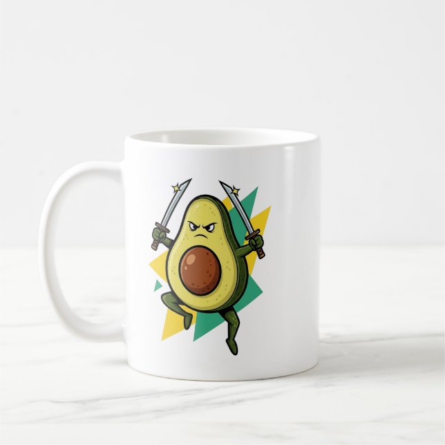 Ninja Avocado Cartoon – Funny Fruit Warrior Vector Coffee Mug (Left)