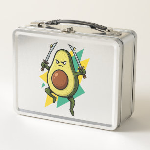 Ninja Avocado Cartoon – Funny Fruit Warrior Vector Metal Lunch Box