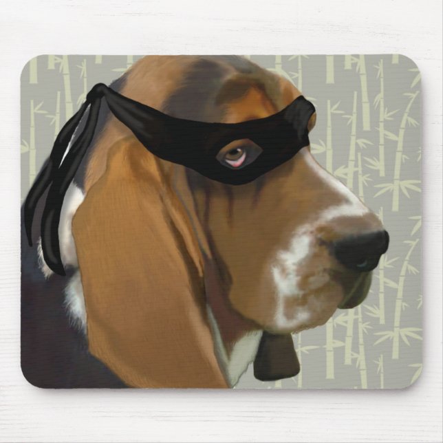 Ninja Basset Hound Dog Mouse Mat (Front)
