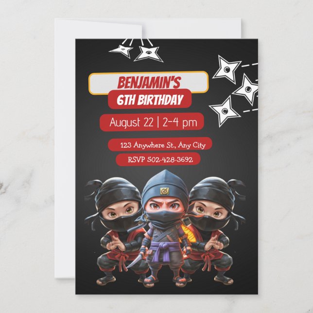 Ninja Birthday Bash:Fun& Stealth Party  Invitation (Front)