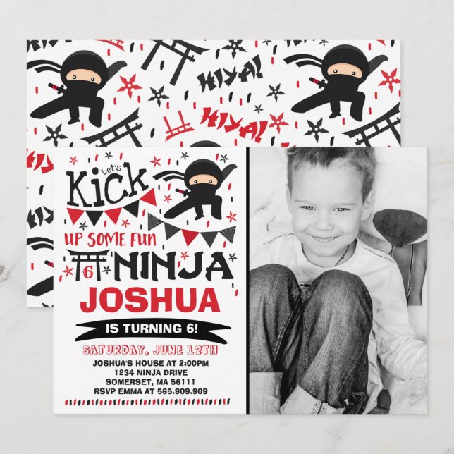 Ninja Birthday Invitation Karate Birthday Party (Front/Back)