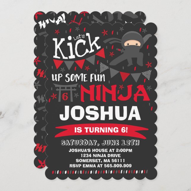 Ninja Birthday Invitation Karate Birthday Party (Front/Back)