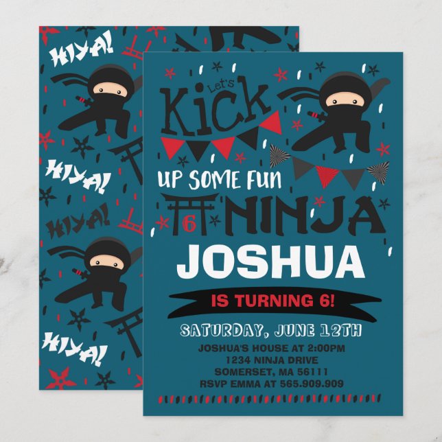 Ninja Birthday Invitation Karate Birthday Party (Front/Back)