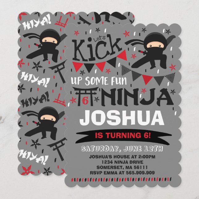 Ninja Birthday Invitation Karate Birthday Party (Front/Back)