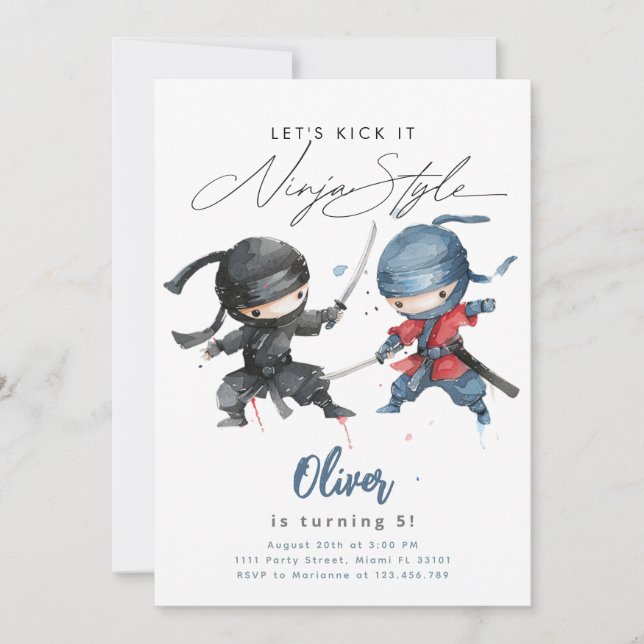 Ninja Birthday Invitation Martial Arts Birthday (Front)