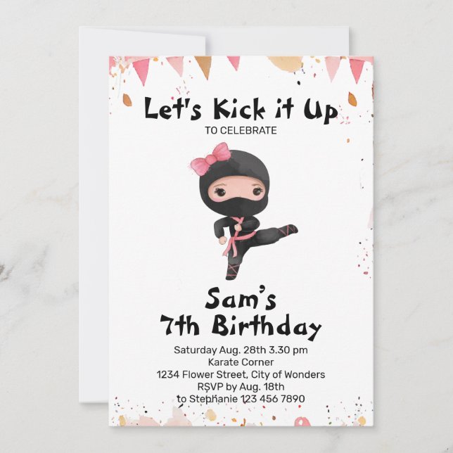 Ninja Birthday Invitation - Ninja Girl Party (Front)