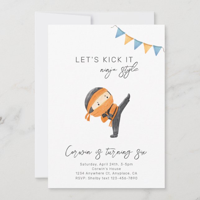 Ninja Birthday Invitation | Ninja Party Invitation (Front)