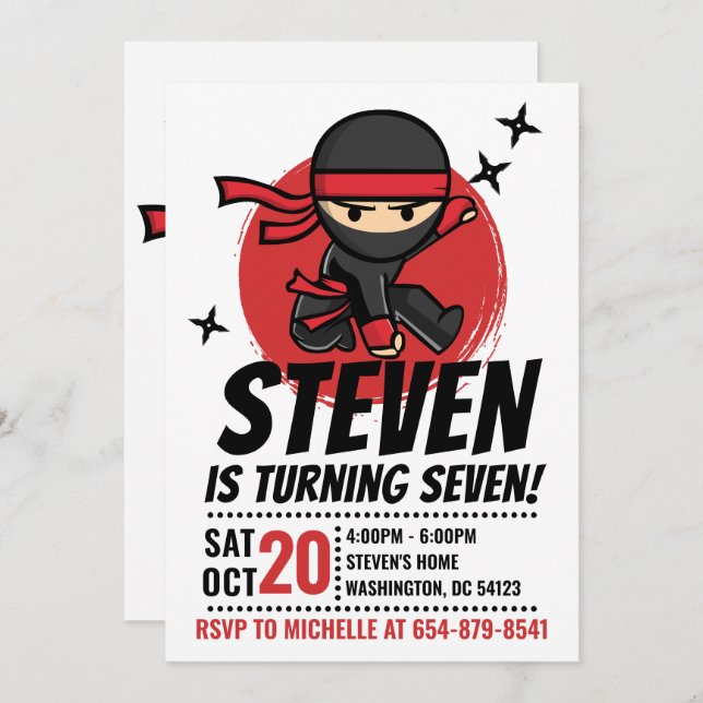 Ninja Birthday Invitation, Ninja Warrior Invite (Front/Back)