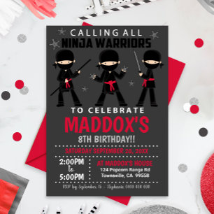 Ninja Birthday Invitation Red Ninja