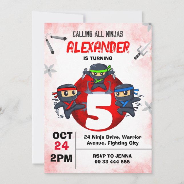Ninja Birthday Martial Arts Party Invitation (Front)