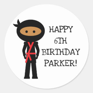 Ninja birthday party favour sticker, dark skin ton classic round sticker