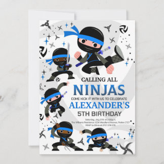 Ninja Birthday Party Invitation Karate Party Blue
