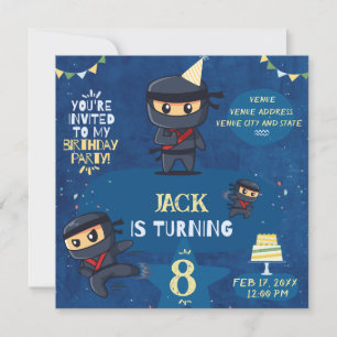 Ninja Birthday Party Invite-Blue Yellow Green Invitation