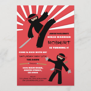 Ninja Birthday Party Warrior Red Boy's Fun Invitation