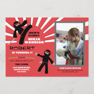 Ninja Birthday Party Warrior Red Boy's Fun Photo Invitation