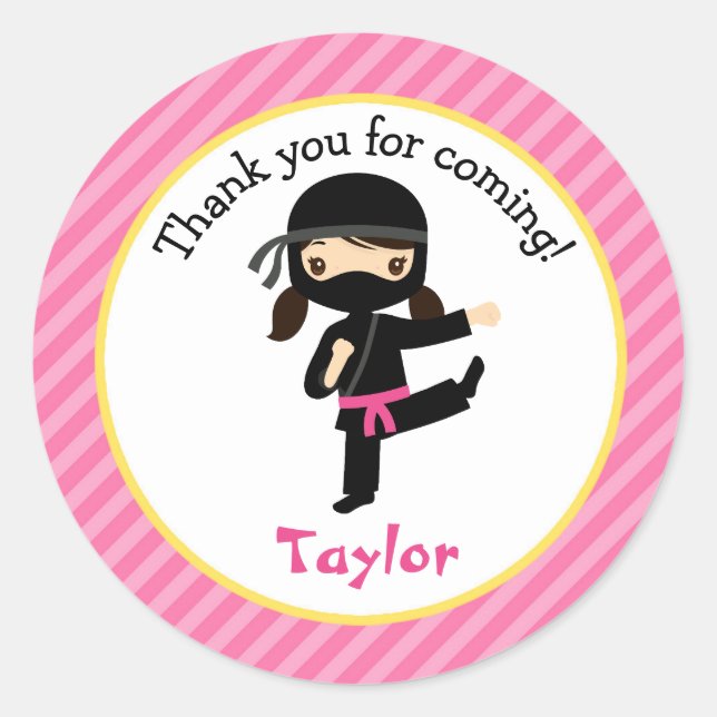 Ninja Birthday Stickers (Personalised Girl Favour) (Front)