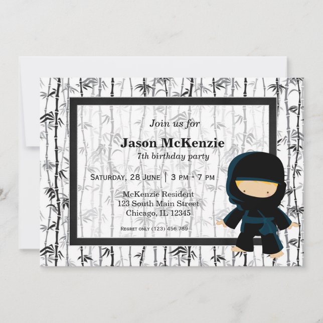 Ninja birthday theme invitation (Front)