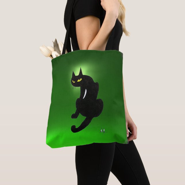NINJA BLACK CAT Emerald Green Tote Bag (Close Up)