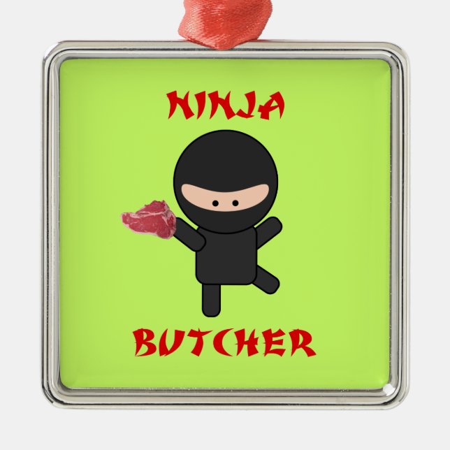 Ninja Butcher with Meat Metal Tree Decoration (Front)