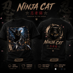 Ninja Cat 3D Japanese T-Shirt Design