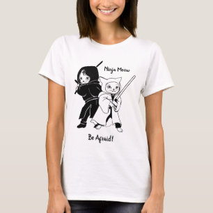 Ninja Cat Black And White T-Shirt