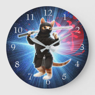 Ninja Cat in space. Large Clock