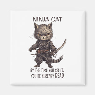 Ninja Cat, Japanese Samurai Kawaii Cat Tattoo Funn Magnet