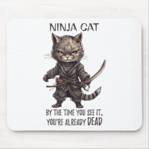 Ninja Cat, Japanese Samurai Kawaii Cat Tattoo Funn Mouse Mat