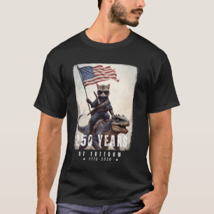 Ninja Cat Riding Dinosaur American Flag Patriotic T-Shirt