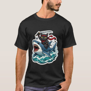 Ninja Cat Riding Shart Funny Cartoon Owner Feline T-Shirt