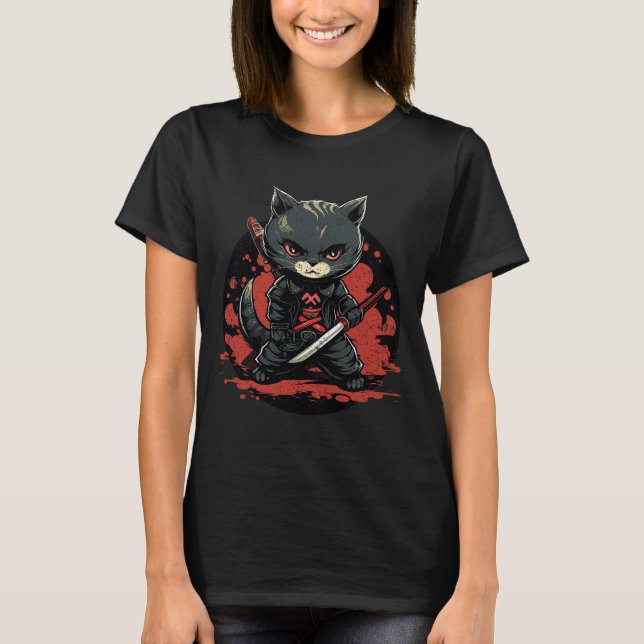 Ninja Cat Samurai Cat  T-Shirt (Front)