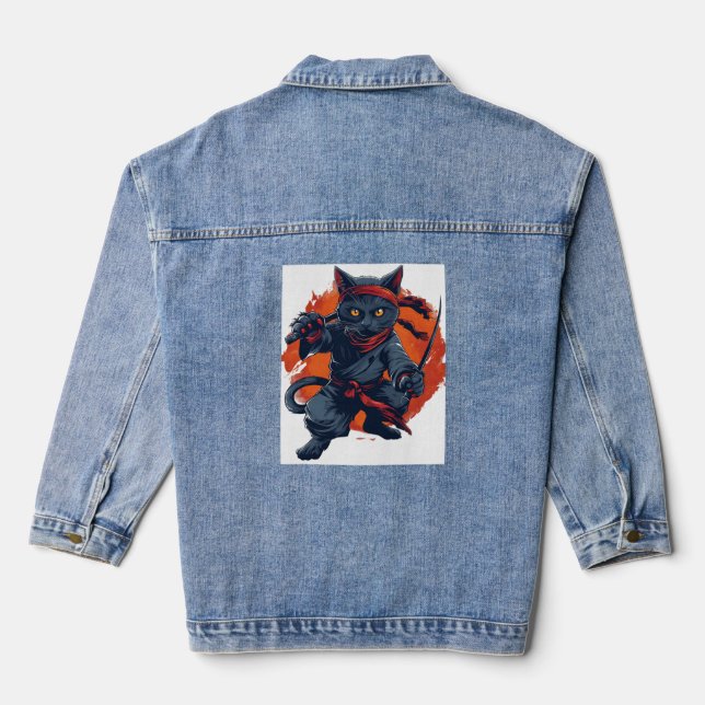 Ninja Cat Stealth Denim Jacket (Back)