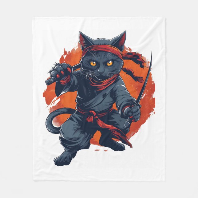 Ninja Cat Stealth Fleece Blanket (Front)